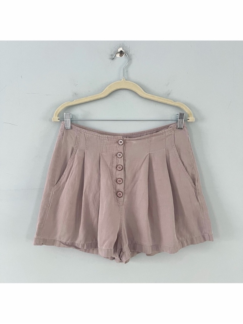 Ulla Johnson Button Front High Rise Purple Pleated Linen Blend Swing‎ Shorts - Picture 4 of 7